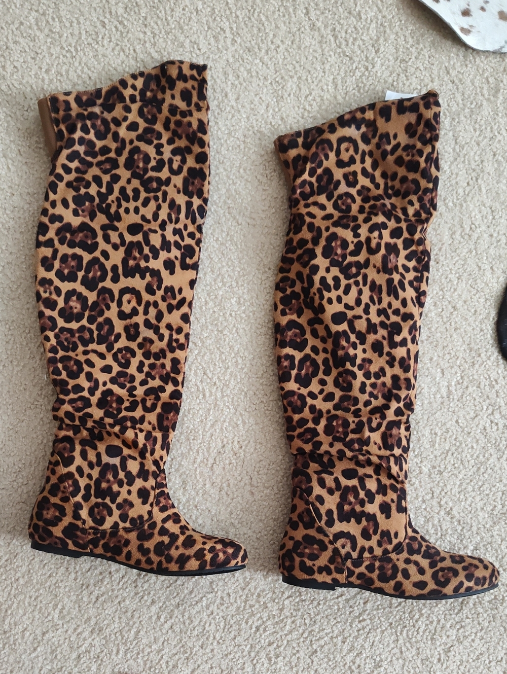 Leopard Print Over-the-Knee Women's Boots - Tan/Black